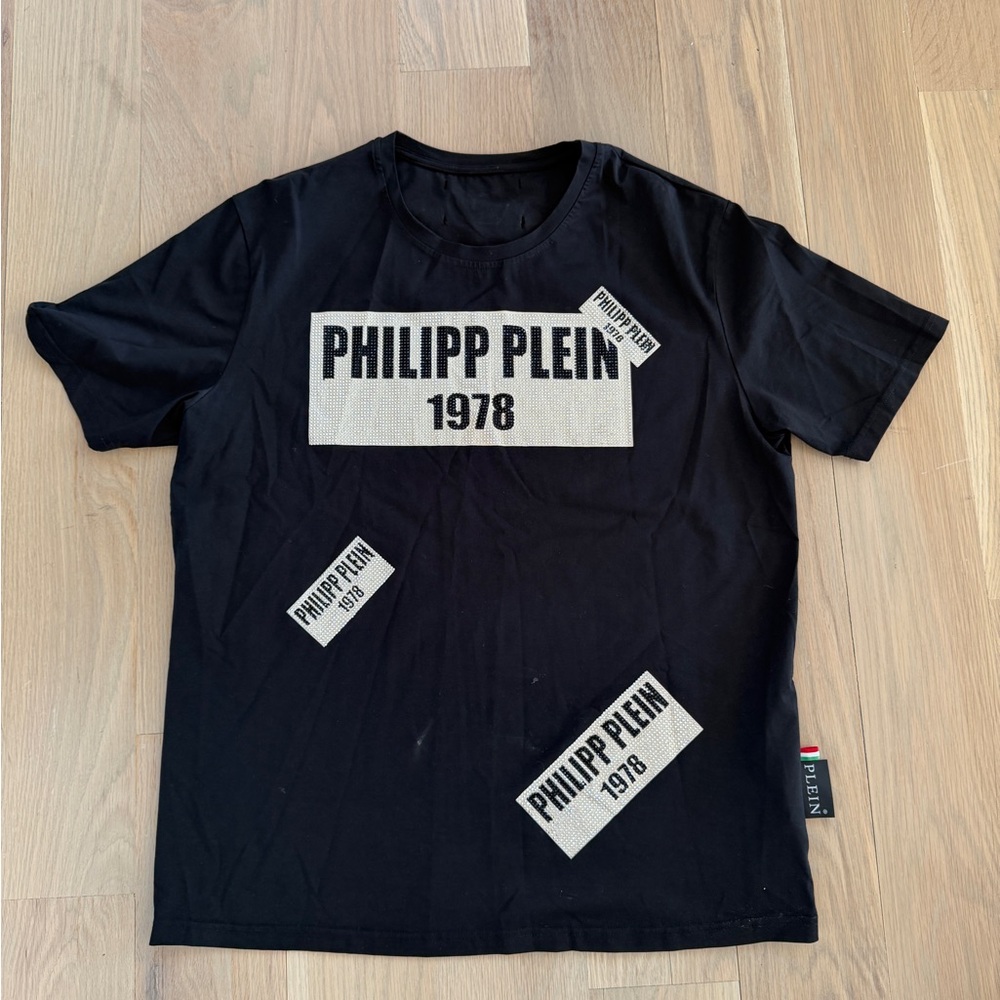 Philipp Plein 1978 Rhinestone Logo T-Shirt Black Size XL Made in Italy